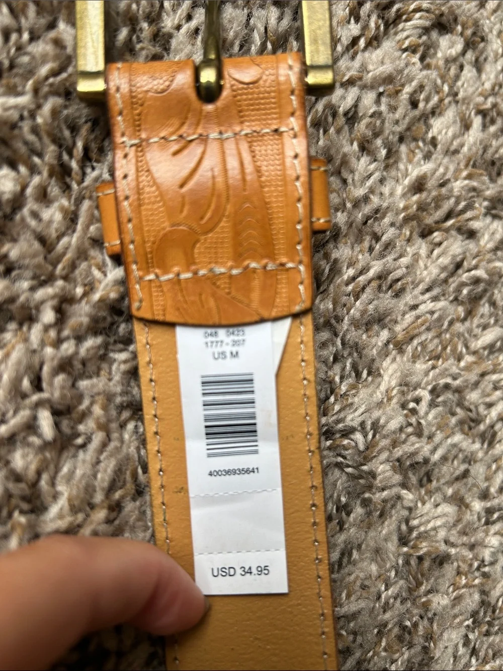 American Eagle Women’s Floral Embossed Genuine Cow Leather Belt in Tan - Medium